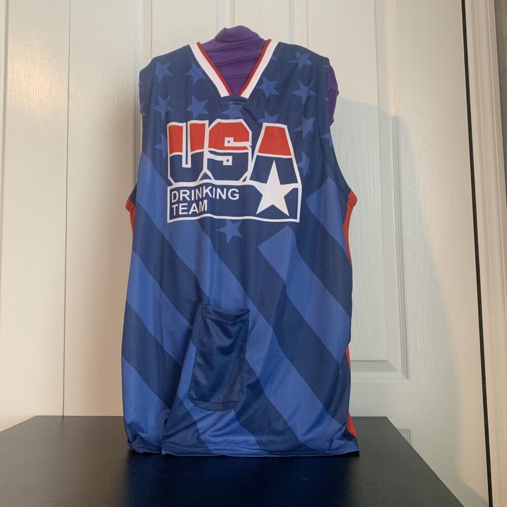 Rare USA Drinking Team Stars & Stripes Basketball Jersey Beer Holder 2XL SOLDOUT